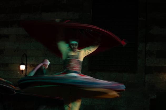The traditional Ramadan custom Tennura dance in Egypt CAIRO, EGYPT - FEBRUARY 25: Tennura dance performances and Sufi music concerts are held daily throughout the holy month of Ramadan at Bayt al-Ghuri in Cairo on February 25, 2026. Wearing colorful skirts, embroidered vests, and white caps, Tennura performers spin around their axis while playing tambourines in rhythm with Sufi music, creating a vibrant and spiritual spectacle. Fareed Kotb Anadolu Cairo Egypt. Editorial use only. Please get in touch for any other usage.  Copyright: x2026xAnadoluxFareedxKotbx
