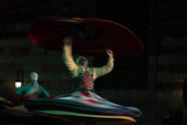 The traditional Ramadan custom Tennura dance in Egypt CAIRO, EGYPT - FEBRUARY 25: Tennura dance performances and Sufi music concerts are held daily throughout the holy month of Ramadan at Bayt al-Ghuri in Cairo on February 25, 2026. Wearing colorful skirts, embroidered vests, and white caps, Tennura performers spin around their axis while playing tambourines in rhythm with Sufi music, creating a vibrant and spiritual spectacle. Fareed Kotb Anadolu Cairo Egypt. Editorial use only. Please get in touch for any other usage.  Copyright: x2026xAnadoluxFareedxKotbx