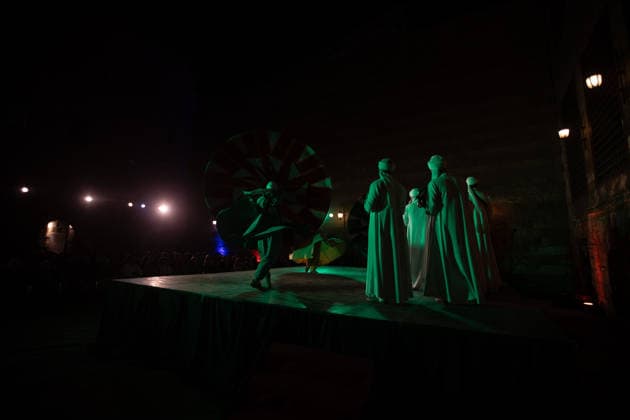 The traditional Ramadan custom Tennura dance in Egypt CAIRO, EGYPT - FEBRUARY 25: Tennura dance performances and Sufi music concerts are held daily throughout the holy month of Ramadan at Bayt al-Ghuri in Cairo on February 25, 2026. Wearing colorful skirts, embroidered vests, and white caps, Tennura performers spin around their axis while playing tambourines in rhythm with Sufi music, creating a vibrant and spiritual spectacle. Fareed Kotb Anadolu Cairo Egypt. Editorial use only. Please get in touch for any other usage.  Copyright: x2026xAnadoluxFareedxKotbx