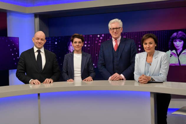 Marc Felix Serrao, Anna Lehmann, Theo Koll and Sandra Maischberger on the ARD talk show maischberger in Studio Berlin Adlershof Berlin, 25 02 2026 Foto:xM.xBehrensx xFuturexImagex maischberger2502_6202