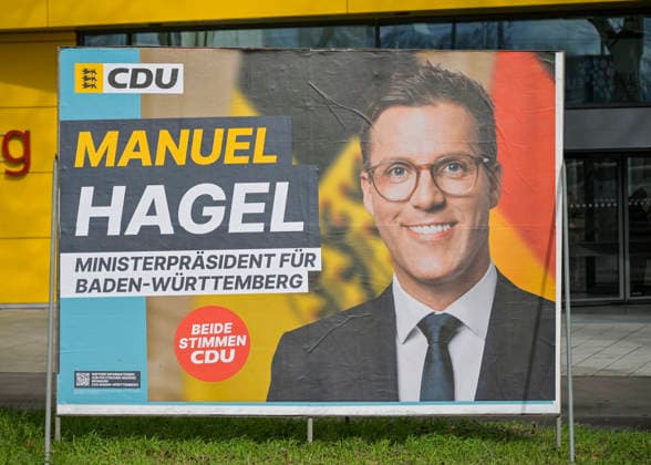 Manuel Hagel, CDU, Plakat, Landtagswahl 2026, Karlsruhe, Baden-Württemberg, Deutschland *** Manuel Hagel, CDU, poster, state election 2026, Karlsruhe, Baden Württemberg, Germany
