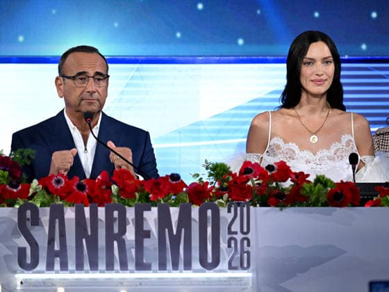 Sanremo, 76th Italian Song Festival. Press conference. Pictured are Irina Shayk and Carlo Conti.  Copyright: xMaurizioxD Avanzox xipa-agency.netx xPoolxSanremox02x IPA_Agency_IPA72047994