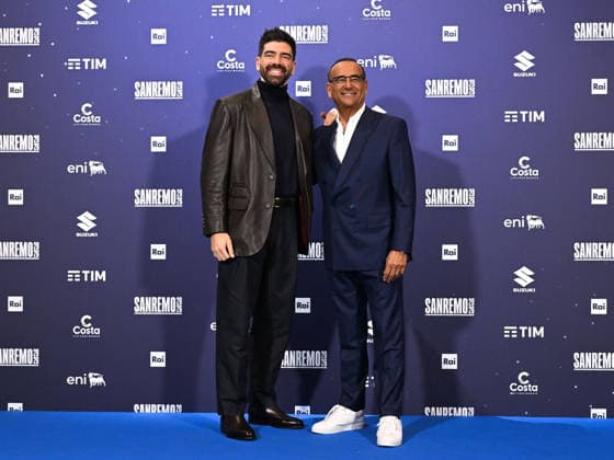 Sanremo, 76th Italian Song Festival. Gianluca Gazzoli s photocall. Pictured are Gianluca Gazzoli and Carlo Conti.  Copyright: xMaurizioxD Avanzox xipa-agency.netx xPoolxSanremox02x IPA_Agency_IPA72048322