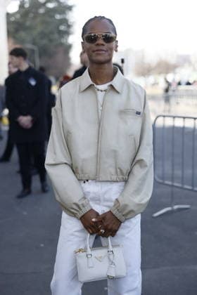 MFW - Prada Outside Letitia Wright at the Prada fashion show during the Milan Menswear Fall Winter 2026 2027 Fashion Week on February 26, 2026 in Milan, Italy. Photo by Marco Piovanotto ABACAPRESS.COM Milan Italy  Copyright: xPiovanottoxMarco ABACAx