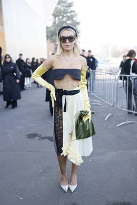 MFW - Prada Outside Guest at the Prada fashion show during the Milan Womenswear Fall Winter 2026 2027 Fashion Week on February 26, 2026 in Milan, Italy. Photo by Marco Piovanotto ABACAPRESS.COM Milan Italy  Copyright: xPiovanottoxMarco ABACAx
