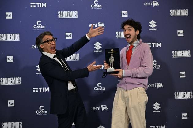Photo IPP Felice De Martino Sanremo 26 02 2026 76th Italian Song Festival In the photo Nuovo Imaie Award to Mazzariello with Paolo Jannacci Italy Photo Press World Copyright