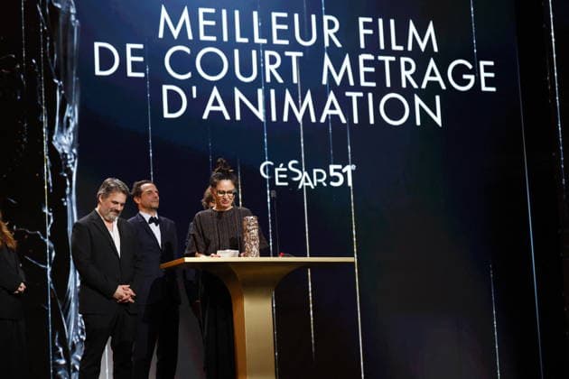 51st Cesar Ceremony Director Sandra Desmazières with the Best Animated Short Film Cesar Award for Movie ‘Fille De L’eau’ during 51st Cesar Film Awards held at l Olympia on February 26, 2026, in Paris, France. Photo by Nasser Berzane ABACAPRESS.COM Paris France  Copyright: xBerzanexNasser ABACAx