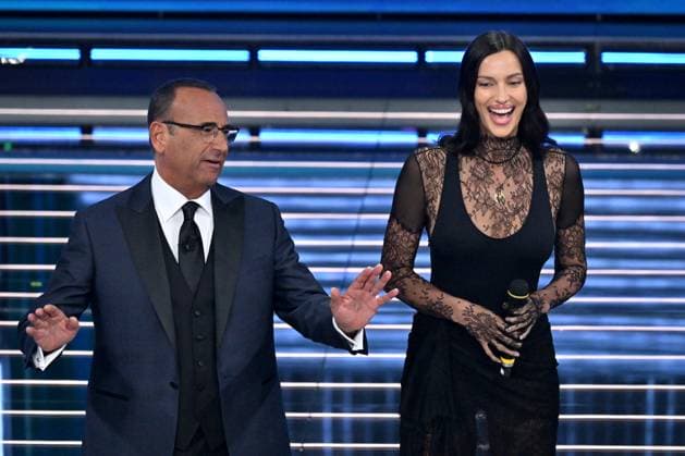 Photo IPP Felice De Martino Sanremo 26 02 2026 76th Italian Song Festival In the photo Irina Shayk , Carlo Conti Italy Photo Press World Copyright
