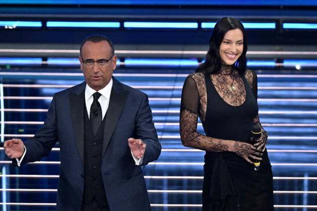 Photo IPP Felice De Martino Sanremo 26 02 2026 76th Italian Song Festival In the photo Irina Shayk , Carlo Conti Italy Photo Press World Copyright