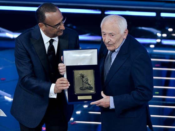 Sanremo, 76th Italian Song Festival. Third Night. Pictured: Mogol and Carlo Conti.  Copyright: xMaurizioxD Avanzox xipa-agency.netx xPoolxSanremox02x IPA_Agency_IPA72066946