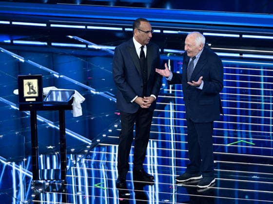 Sanremo, 76th Italian Song Festival. Third Night. Pictured: Mogol and Carlo Conti.  Copyright: xMaurizioxD Avanzox xipa-agency.netx xPoolxSanremox02x IPA_Agency_IPA72066929