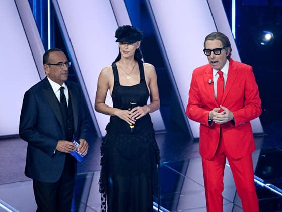 Sanremo, 76th Italian Song Festival. Third Night. Pictured: Irina Shayk, Carlo Conti, Ubaldo Pantani Lapo  Copyright: xMaurizioxD Avanzox xipa-agency.netx xPoolxSanremox02x IPA_Agency_IPA72068886