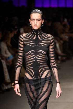 Roberto Cavalli fashion show during the Milan Fashion Week - Womenswear Fall Winter 2026 2027 in Milan, Italy, on 24 February 2026. A model walks the runway at Roberto Cavalli fashion show during the Milan Fashion Week - Womenswear Fall Winter 2026 2027 in Milan, Italy, on 24 February 2026., Credit:Stefano Costantino TTL Avalon Italy, Milan  Copyright: xStefanoxCostantinoxTTLx xAvalonx 1078565014