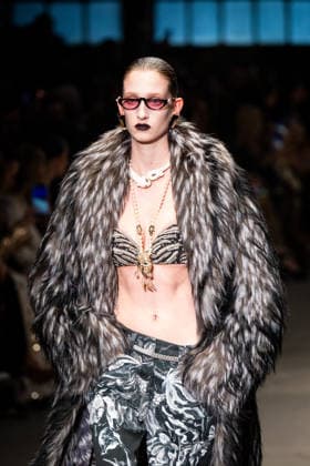 Roberto Cavalli fashion show during the Milan Fashion Week - Womenswear Fall Winter 2026 2027 in Milan, Italy, on 24 February 2026. A model walks the runway at Roberto Cavalli fashion show during the Milan Fashion Week - Womenswear Fall Winter 2026 2027 in Milan, Italy, on 24 February 2026., Credit:Stefano Costantino TTL Avalon Italy, Milan  Copyright: xStefanoxCostantinoxTTLx xAvalonx 1078565078