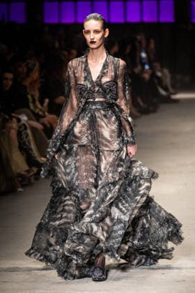 Roberto Cavalli fashion show during the Milan Fashion Week - Womenswear Fall Winter 2026 2027 in Milan, Italy, on 24 February 2026. A model walks the runway at Roberto Cavalli fashion show during the Milan Fashion Week - Womenswear Fall Winter 2026 2027 in Milan, Italy, on 24 February 2026., Credit:Stefano Costantino TTL Avalon Italy, Milan  Copyright: xStefanoxCostantinoxTTLx xAvalonx 1078565086