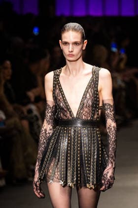 Roberto Cavalli fashion show during the Milan Fashion Week - Womenswear Fall Winter 2026 2027 in Milan, Italy, on 24 February 2026. A model walks the runway at Roberto Cavalli fashion show during the Milan Fashion Week - Womenswear Fall Winter 2026 2027 in Milan, Italy, on 24 February 2026., Credit:Stefano Costantino TTL Avalon Italy, Milan  Copyright: xStefanoxCostantinoxTTLx xAvalonx 1078565247