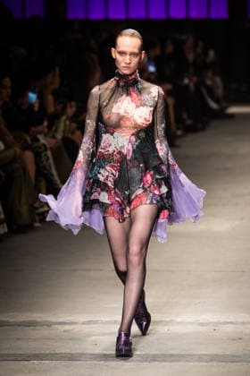 Roberto Cavalli fashion show during the Milan Fashion Week - Womenswear Fall Winter 2026 2027 in Milan, Italy, on 24 February 2026. A model walks the runway at Roberto Cavalli fashion show during the Milan Fashion Week - Womenswear Fall Winter 2026 2027 in Milan, Italy, on 24 February 2026., Credit:Stefano Costantino TTL Avalon Italy, Milan  Copyright: xStefanoxCostantinoxTTLx xAvalonx 1078565320