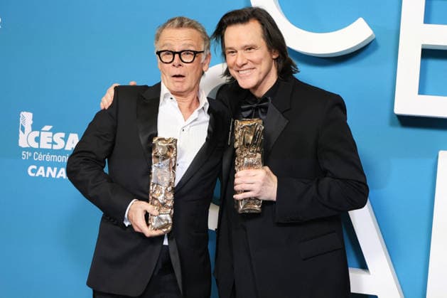 51st Cesar Ceremony Press Room Jim Carrey poses with the Honorary Cesar Award and Franck Dubosc during the 51st Cesar Film Awards held at l Olympia on February 26, 2026, in Paris, France. Photo by Jerome Domine ABACAPRESS.COM Paris France  Copyright: xDominexJerome ABACAx