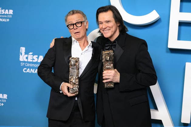 51st Cesar Ceremony Press Room Jim Carrey poses with the Honorary Cesar Award and Franck Dubosc during the 51st Cesar Film Awards held at l Olympia on February 26, 2026, in Paris, France. Photo by Jerome Domine ABACAPRESS.COM Paris France  Copyright: xDominexJerome ABACAx