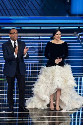 76th Italian Song Festival of Sanremo 3rd Evening Teatro Ariston - Sanremo, Italy Carlo Conti;Laura Pausini 76th Italian Song Festival of Sanremo 3rd Evening Teatro Ariston - Sanremo, Italy 26th February 2026 SGPItalia id 134399_050 Not Exclusive  Copyright: xAlfonsoxCatalano SGPx