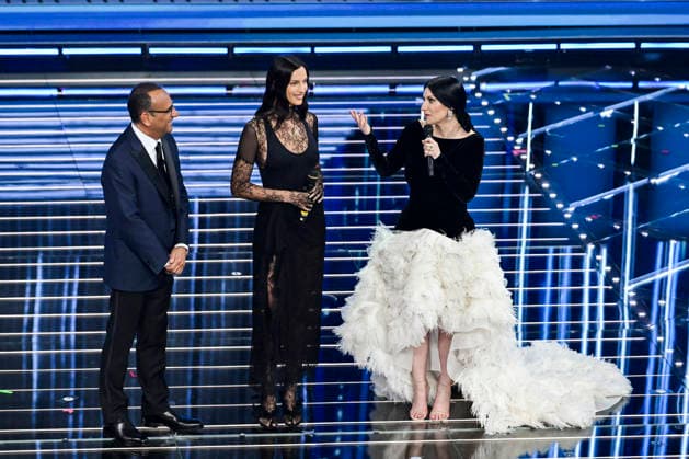 76th Italian Song Festival of Sanremo 3rd Evening Teatro Ariston - Sanremo, Italy Carlo Conti;Irina Shayk;Laura Pausini 76th Italian Song Festival of Sanremo 3rd Evening Teatro Ariston - Sanremo, Italy 26th February 2026 SGPItalia id 134399_050 Not Exclusive  Copyright: xAlfonsoxCatalano SGPx