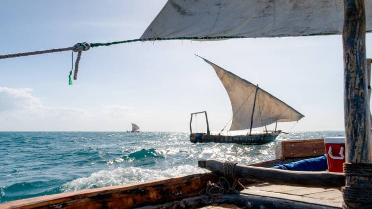 Tranquil sailing adventure during Indian Ocean sunset A traditional sailing boat glides gracefully across the Indian Ocean, with its sails illuminated by the warm hues of the setting sun, offering a serene and picturesque view. Model Released SilviaRedondo_ID33139_1127687_017 Copyright: xSilviaxRedondox RECORD DATE NOT STATED