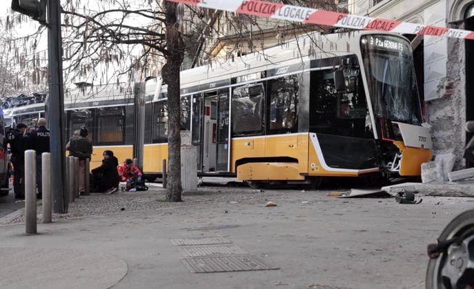 Milan, a tram on line 9 derails and hits several people on Via Vittorio Veneto, crashing into a building.  Copyright: xFrancescoxEnriquezx xipa-agency.netx xFrancescoxEnriquezx IPA_Agency_IPA72108539