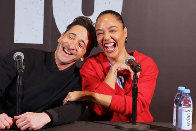 Adrien Brody and Tessa Thompson at The Fear Of 13 - New York Actors Tessa Thompson and Adrien Brody attend media day for their broadway show debut of The Fear of 13 at the James Earl Jones Theatre in New York, NY on February 27, 2026. Photo by Charles Guerin ABACAPRESS.COM New York NY  Copyright: xGuerinxCharles ABACAx