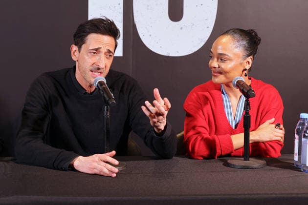 Adrien Brody and Tessa Thompson at The Fear Of 13 - New York Actors Tessa Thompson and Adrien Brody attend media day for their broadway show debut of The Fear of 13 at the James Earl Jones Theatre in New York, NY on February 27, 2026. Photo by Charles Guerin ABACAPRESS.COM New York NY  Copyright: xGuerinxCharles ABACAx