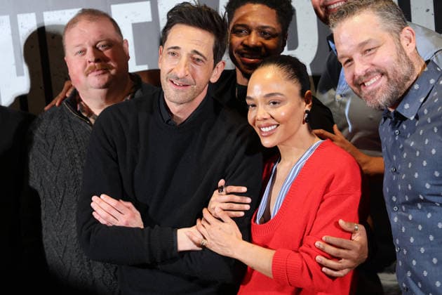 Adrien Brody and Tessa Thompson at The Fear Of 13 - New York Actors Tessa Thompson and Adrien Brody attend media day for their broadway show debut of The Fear of 13 at the James Earl Jones Theatre in New York, NY on February 27, 2026. Photo by Charles Guerin ABACAPRESS.COM New York NY  Copyright: xGuerinxCharles ABACAx