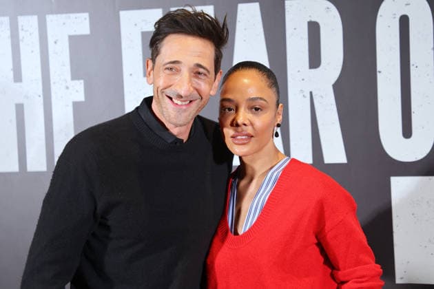 Adrien Brody and Tessa Thompson at The Fear Of 13 - New York Actors Tessa Thompson and Adrien Brody attend media day for their broadway show debut of The Fear of 13 at the James Earl Jones Theatre in New York, NY on February 27, 2026. Photo by Charles Guerin ABACAPRESS.COM New York NY  Copyright: xGuerinxCharles ABACAx