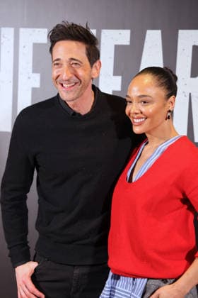 Adrien Brody and Tessa Thompson at The Fear Of 13 - New York Actors Tessa Thompson and Adrien Brody attend media day for their broadway show debut of The Fear of 13 at the James Earl Jones Theatre in New York, NY on February 27, 2026. Photo by Charles Guerin ABACAPRESS.COM New York NY  Copyright: xGuerinxCharles ABACAx