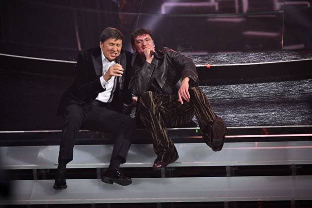 Photo IPP Felice De Martino Sanremo 26 02 2026 76th Italian Song Festival fourth evening cover In the photo Tredici Pietro with gianni morandi Italy Photo Press World Copyright
