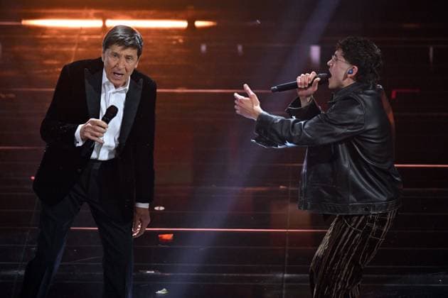 Photo IPP Felice De Martino Sanremo 26 02 2026 76th Italian Song Festival fourth evening cover In the photo Tredici Pietro with gianni morandi Italy Photo Press World Copyright