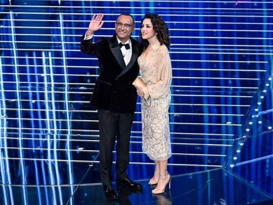 Sanremo, 76th Italian Song Festival - fourth evening: Carlo Conti with his wife Francesca Vaccaro  Copyright: xMaurizioxD Avanzox xipa-agency.netx xPoolxSanremox02x IPA_Agency_IPA72129685
