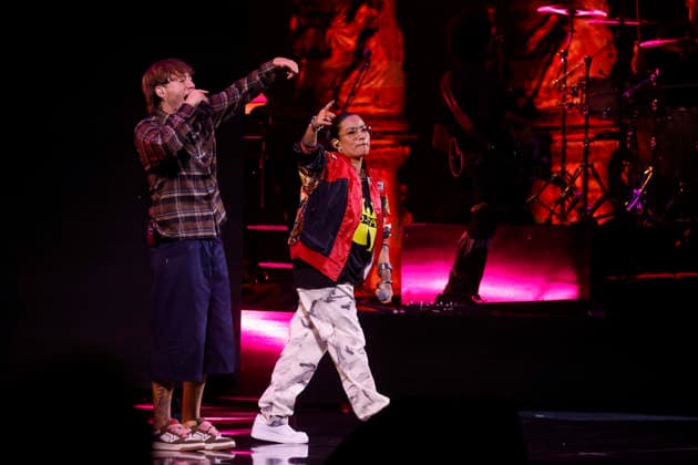 Vina del Mar, February 27, 2026 Singer Paulo Londra with Anita Tijoux during his performance at the sixth night of the Vina del Mar Festival 2026 Sebastian Cisternas Aton Chile, Vina del Mar Chile Aton 1129422  Copyright: SEBASTIANxCISTERNAS xATONxCHILE