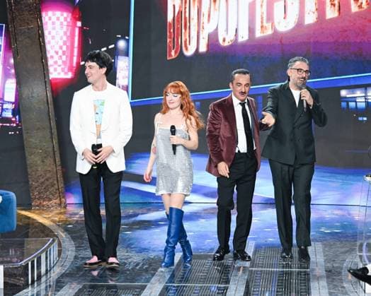 Sanremo, 76th Italian Song Festival - Fourth Post-Festival Episode. In the photo: Nicola Savino, Brunori Sas  Copyright: xManuelexMangiarottix xipa-agency.netx xPoolxSanremox02x IPA_Agency_IPA72130407