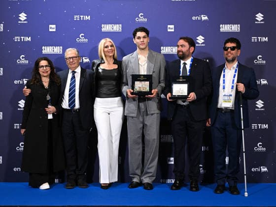 Sanremo, 76th Italian Song Festival - Carolina Picchio Award. Pictured are Eleonora Daniele, Paolo Picchio, Niccolò Filippucci, and Filippo Lucci.  Copyright: xMaurizioxD Avanzox xipa-agency.netx xPoolxSanremox02x IPA_Agency_IPA72139020