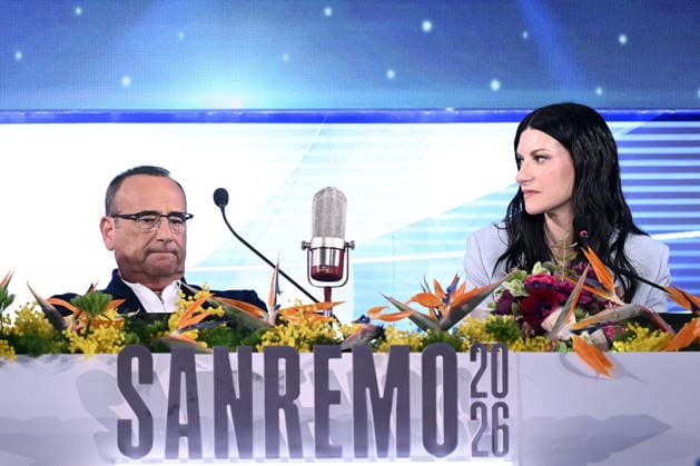76th Italian Song Festival. Press conference. February 28, 2026, Sanremo. 76th Italian Song Festival. Press conference. Pictured: Carlo Conti, Laura Pausini, Credit:Maria Laura Antonelli Avalon Italy, Sanremo  Copyright: xMariaxLauraxAntonellix xAvalonx 1078955406