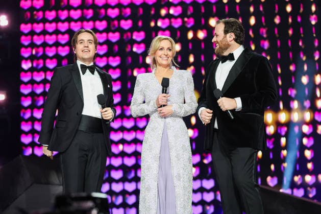 Dress rehearsal MGP final 2026 Lillehammer 20260228 Markus Neby left, Marte Stokstad and Ronny Brede Aase during the dress rehearsal for the Eurovision Song Contest final in Hakons hall at Lillehammer, Saturday evening Photo Geir Olsen NTB Lillehammer Norway aCLWA2Rs2QA EDITORIAL USE ONLY Ref ENTaCLWA2Rs2QA jpg  Copyright: xGeirxOlsenx xNTBx