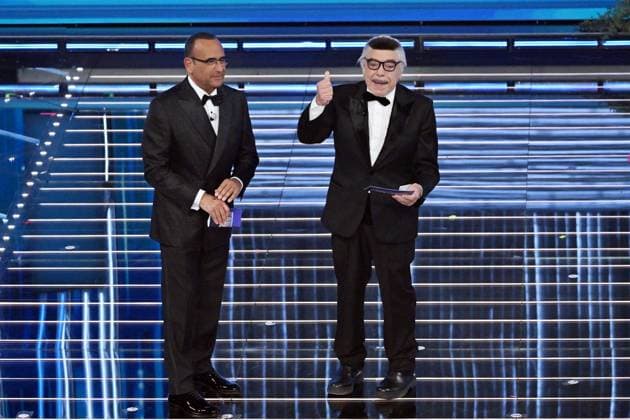Photo IPP Felice De Martino Sanremo 28 02 2026 76th Italian Song Festival final evening In the photo Carlo conti and nino frassica Italy Photo Press World Copyright