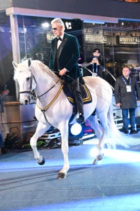 February 28, 2026, Sanremo, Italy: Italian tenor Andrea Bocelli arrives on horseback at the Ariston theatre during the 76th edition of the Sanremo Italian Song Festival, in Sanremo, Italy, 28 February 2026. The music festival will run from 24 to 28 February 2026. ANSA RICCARDO ANTIMIANI. Sanremo Italy  - ZUMAa110 20260228_zaf_a110_216 Copyright: xRiccardoxAntimianix