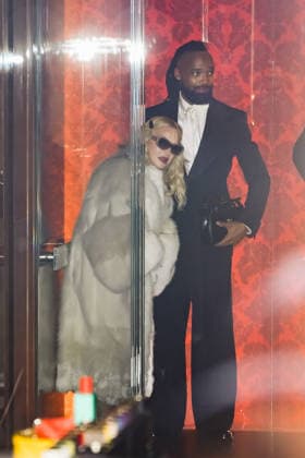 Milan, Celebrity sightings during Milan Fashion Week Womenswear Fall Winter 2026 2027 - Women s Fashion, Fall Winter 2026 2027. Pictured: Madonna (American singer-songwriter and actress) leaving the hotel on her way to the Dolce & Gabbana party, Akeem Morris (Jamaican soccer player)  Copyright: xAlessandroxBremecx xipa-agency.netx xx IPA_Agency_IPA72190101