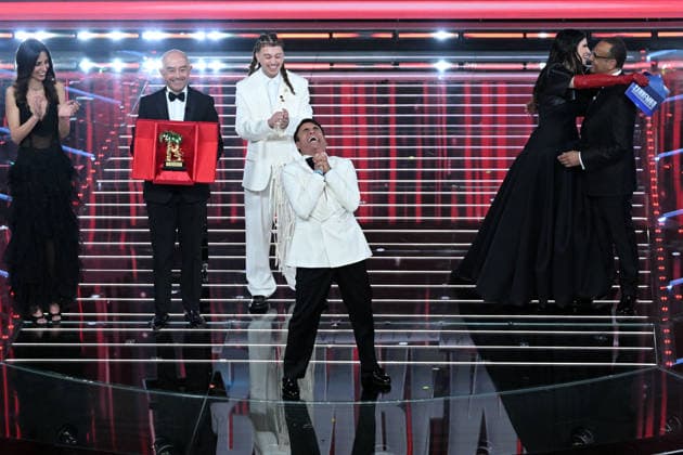 March 1, 2026, Sanremo, Rome, Italy: 76th Italian Song Festival. Pictured are Sayf, Alessandro Mager, Sal da Vinci, Giorgia Cardinaletti, Carlo Conti, and Laura Pausini. . Sanremo, Italy 28 Feb 2026 Sanremo Italy - ZUMAa289 20260301_zia_a289_061 Copyright: xMariaxLauraxAntonellix