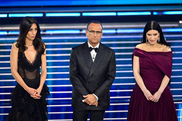 76th Italian Song Festival of Sanremo Final Evening part 2 Teatro Ariston - Sanremo, Italy Giorgia Cardinaletti;Carlo Conti;Laura Pausini 76th Italian Song Festival of Sanremo Final Evening part 2 Teatro Ariston - Sanremo, Italy 28th February 2026 SGPItalia id 134399_076 Not Exclusive  Copyright: xAlfonsoxCatalano SGPx