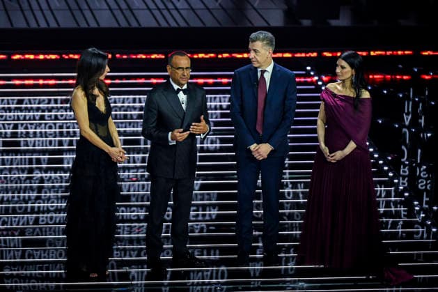 76th Italian Song Festival of Sanremo Final Evening part 2 Teatro Ariston - Sanremo, Italy Giorgia Cardinaletti;Carlo Conti;Gino Cecchettin;Laura Pausini 76th Italian Song Festival of Sanremo Final Evening part 2 Teatro Ariston - Sanremo, Italy 28th February 2026 SGPItalia id 134399_076 Not Exclusive  Copyright: xAlfonsoxCatalano SGPx