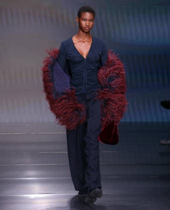 March 1, 2026, Milan, MILAN: A model presents a creation of Italian label Giorgio Armani from the Fall Winter 2026 2027 collection at the Milan Fashion Week, in Milan, Italy, 1 March 2026. Milan Fashion Week runs from 24 Frebruary to 2 March 2026. .ANSA MATTEO BAZZI. Milan MILAN  - ZUMAa110 20260301_zaf_a110_103 Copyright: xMatteoxBazzix
