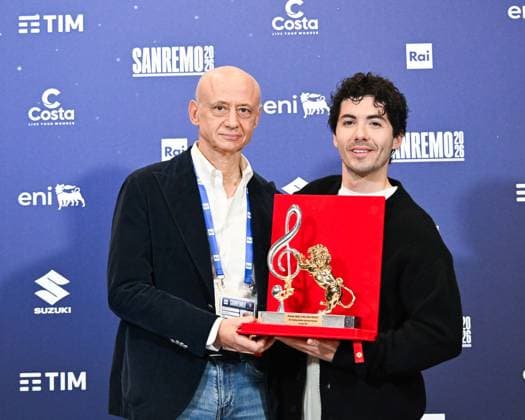 Sanremo, 76th Italian Song Festival - photocall winners 2026 In the photo: Fulminacci with the Mia Martini won the Critics Award  Copyright: xManuelexMangiarottix xipa-agency.netx xManuelexMangiarottix IPA_Agency_IPA72211375
