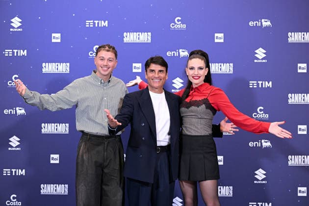 March 1, 2026, Sanremo, Rome, Italia: Third-place Italian Ditonellapiaga (R), second-place Italian singer Sayf (L), and the winner of the festival, Italian singer Sal Da Vinci (C), pose during a photocall at the 76th Sanremo Italian Song Festival, Sanremo, Italy, 01 March 2026. The 76th Sanremo Italian Song Festival started on 24 February and concluded on the evening of 28 February 2026.....1 Mar 2026 Sanremo Italia - ZUMAa289 20260301_zia_a289_303 Copyright: xMariaxLauraxAntonellix