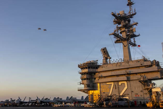 US warplanes take off from USS Abraham Lincoln for Operation Epic Fury GULF OF OMAN - MARCH 01: (----EDITORIAL USE ONLY – MANDATORY CREDIT - U.S. NAVY HANDOUT - NO MARKETING NO ADVERTISING CAMPAIGNS - DISTRIBUTED AS A SERVICE TO CLIENTS----) U.S. Navy warplane takes off from the aircraft carrier USS Abraham Lincoln during Operation Epic Fury targeting Iran in the Gulf of Oman, on March 01, 2026. U.S. Navy Handout Anadolu Gulf of Oman Gulf of Oman. Editorial use only. Please get in touch for any other usage.  Copyright: x2026xAnadoluxU.S.xNavyx xHandoutx